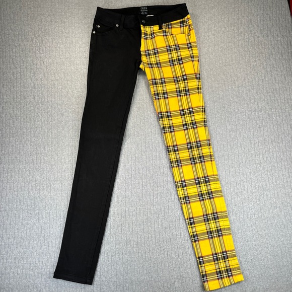 Tripp NYC Pants Yellow Plaid Black Skinny Punk Rock Goth 26/3